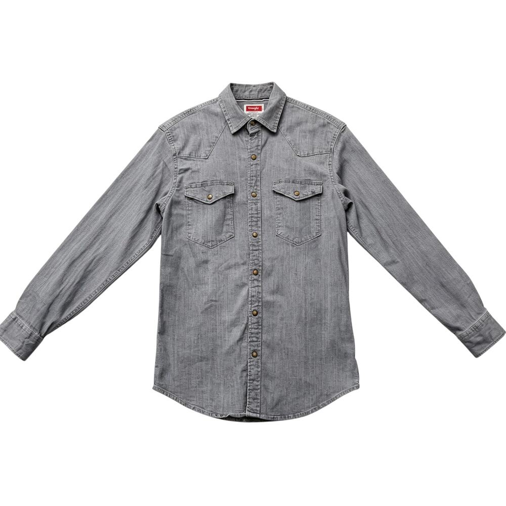 Wrangler Denim Shirt Men’s Small Blue Cotton Long Sleeve Western Pearl Snap